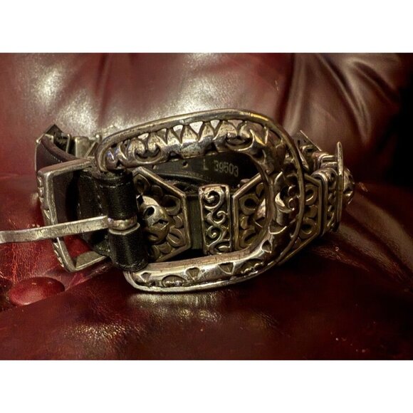 Vintage BRIGHTON Women's Black Leather Concho Belt 1995 Large Up To 34 InchWaist - Picture 1 of 16